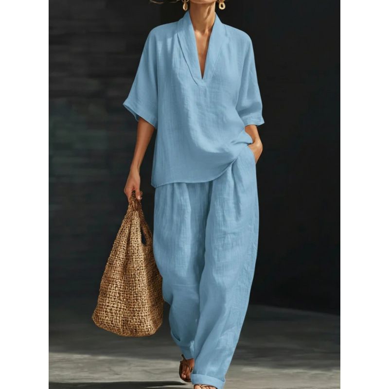 Spring/Summer Women's Loose Casual Comfortable Two Piece Set Simple Solid Color American Style_ecoleips.com