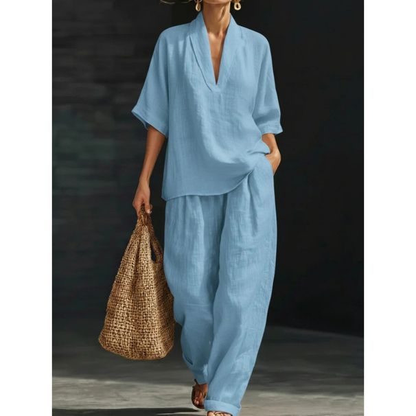Spring/Summer Women's Loose Casual Comfortable Two Piece Set Simple Solid Color American Style_ecoleips.com