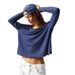 Voya Women's Street Sexy T-shirt Spring/Summer Wide Truffle Back Short Style Solid Color Long Sleeve Top_ecoleips.com