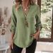 2026 Spring/Summer European And American Cross-Border Trade New Women's Loose Plus-Size V-Neck Solid Color Shirt_ecoleips.com
