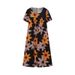Spring/Summer Women's Elegant Large Swing Skirt With Round Neck Printed Short Sleeved Dress_ecoleips.com
