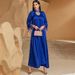 Blue Laser Gradient Abaya Dress With Tassel Details - Elegant Long Islamic Robe_ecoleips.com