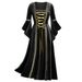K Ladies' Gothic Punk Style Long Sleeved Tied Gold Velvet Dress Robe_ecoleips.com