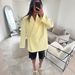 Women's Oversized Short Sleeve Blazer, Casual Loose Fit Lapel Suit Jacket, Elegant Solid Yellow Lightweight Outerwear, Daily Office Streetwear, Breath_ecoleips.com