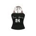 Black Halter Neck Floral Print Vest Slim Fit Tie up Backless Design Retro Style Unique Top for Women_ecoleips.com