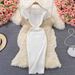 YuooMuoo Spring Summer 2025 Women Dress Elegant Square Collar White Black Knitted Bodycon Dress Korean Office Lady Vestidos_ecoleips.com