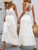 Women's Elegant Solid-color Lace Trim Spaghetti Strap Maxi Dress With Back Zipper And Tie-back Design,Perfect For Vacation Wear._ecoleips.com