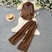 Relaxed And Stylish Two Piece Set For Women, Featuring A Striped Shirt And Wide Leg Pants With Rhinestone Embellishments, Perfect For Spring And Autumn Commuting And Casual Wear._ecoleips.com