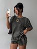 Summer New Arrival Women's Two Piece Set Patchwork round Neck Short Sleeve European American Style Casual Fashionable Shorts_ecoleips.com
