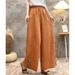 Suitable For All Seasons Women's Linen 2025 Summer High Waist Loose Slimming Straight Ethnic Style Embroidered Solid Color Casual Pants Thin_ecoleips.com