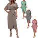 European American Cross-border Summer New Printed For Women, Casual Long Dress With Waist Cinching, V-neck, Short_ecoleips.com