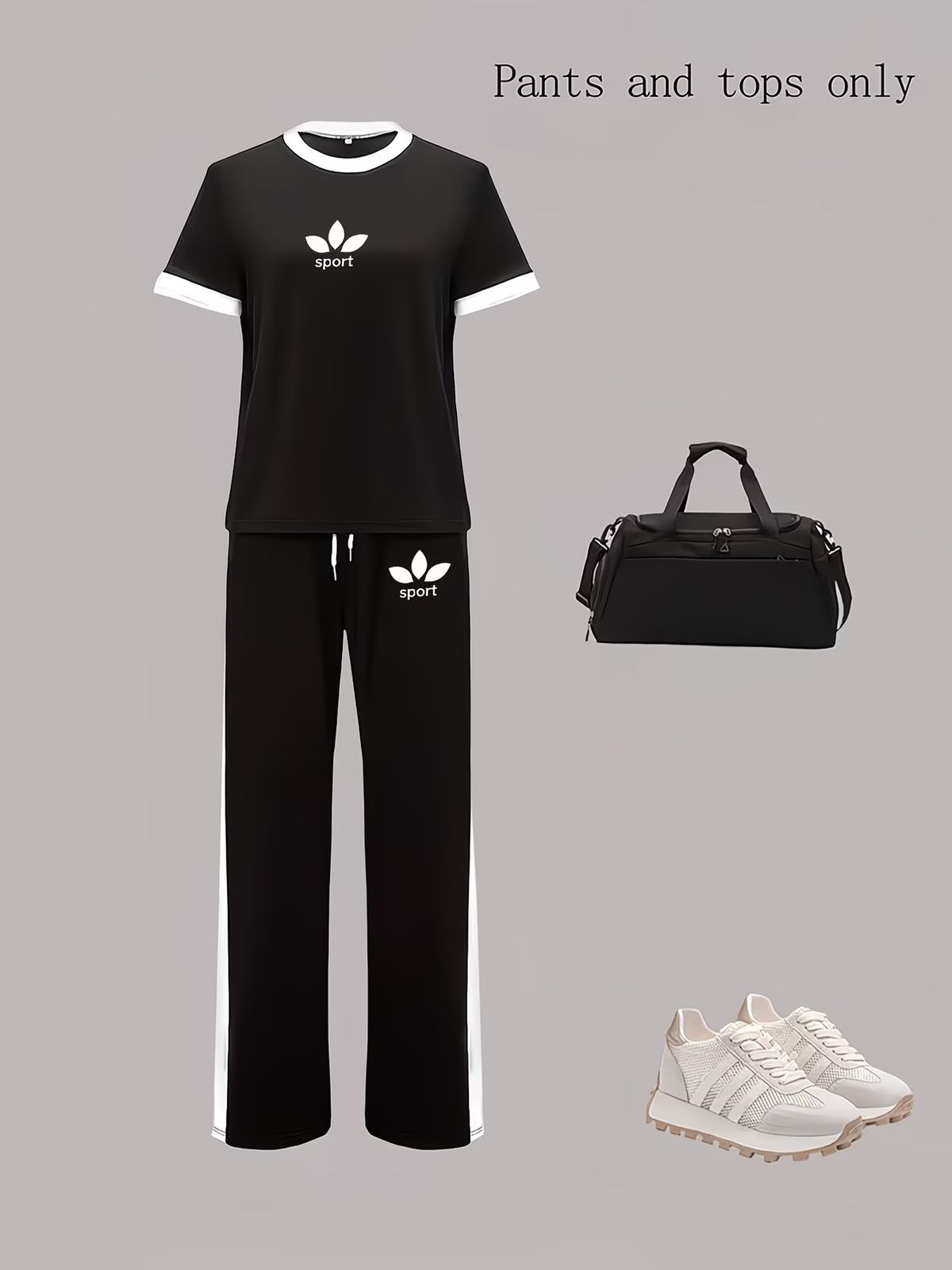 Women's Fashionable Casual Print Top And Wide Leg Pants Set round Neck Short Sleeved Loose Spring Summer 8002_ecoleips.com