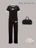 Women's Fashionable Casual Print Top And Wide Leg Pants Set round Neck Short Sleeved Loose Spring Summer 8002_ecoleips.com