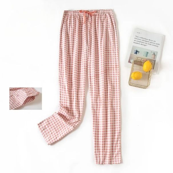 Spring Autumn Women 100% Cotton Sleep Bottoms Top Quality Nightwear Trousers Lounge Pajama Pants Female Casual Plaid Home Pants_ecoleips.com