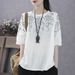 2026 Plate-Size Women's Clothing, Retro And Artistic, Floral Summer, Thin Lace Five-Sleeved Top, Lantern Short-Sleeved T_ecoleips.com