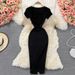 YuooMuoo Spring Summer 2025 Women Dress Elegant Square Collar White Black Knitted Bodycon Dress Korean Office Lady Vestidos_ecoleips.com
