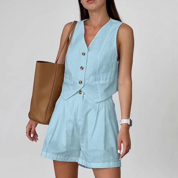Women's Clothing Spring And Summer Cotton And Linen New Sleeveless Vest Vest Suit Fashion Solid Color Two Piece Suit For Women_ecoleips.com