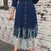 K Plus-size Women's Fashion Patchwork Denim Collarless Long-sleeved Fringed Midi Dress_ecoleips.com