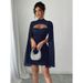Cross-Border European And American Women's Clothing Round Neck Ribbed Pearl Chiffon Cape Bodycon Dress_ecoleips.com