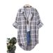 Large Size Women's Spring Long Sleeve Top Casual Fashion Lapel Plaid Shirt_ecoleips.com
