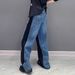 Women's Clothing Temperament Denim Contrast Color Stitching High Waist Wide Leg Jeans Autumn New Style Fashionable Slim All Match Casual Pants_ecoleips.com