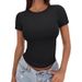 2025 Casual Summer Versatile Tight High Round Neck T Shirt Short Sleeve Slim Fit Hot Girl European And American Tops_ecoleips.com