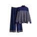 2025 Autumn Winter New Striped Slit Long Sleeve Knit Top Wide Leg Pants Two-Piece Set For Women_ecoleips.com