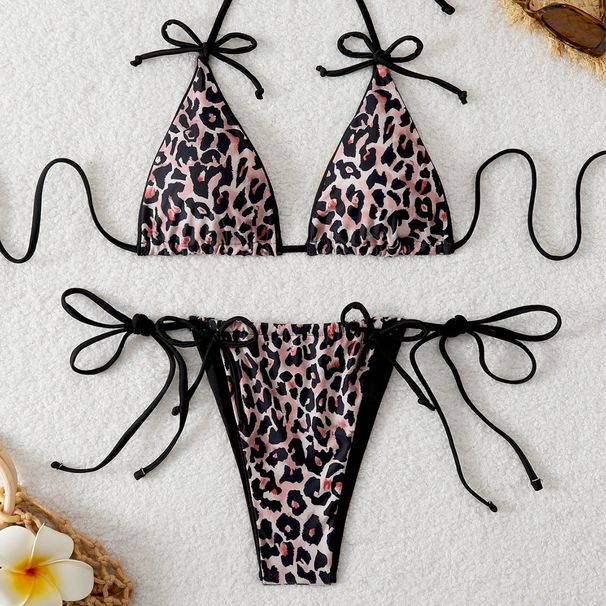 foreign Trade Swimwear 2026 New European And American Leopard Print Lace-up Sexy Bikini Swimsuit For Women_ecoleips.com