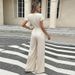 Elegant Satin Jumpsuit – Wide-Leg Palazzo Pants With Mock Neck & 3/4 Sleeves, Beige/Brown, S-XL, For Office & Evening_ecoleips.com