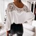 Women's Clothing Long Sleeve Lace Shirt Round Neck Solid Color Commuter Top Spring Autumn New_ecoleips.com