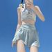 New Women's Swimsuit Student Two Piece Sports Long Sleeve Pure Alluring Hollowed Out High Waisted Slimming Cover Up Anti Exposure_ecoleips.com