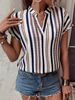 Verve 2025 Women's Spring Summer New Striped Print V-neck Batwing Sleeve Shirt T-shirt_ecoleips.com