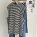 European American Style Striped Sleeveless Hooded Sweatshirt Women, Loose Versatile Spring And Autumn, Suitable For_ecoleips.com