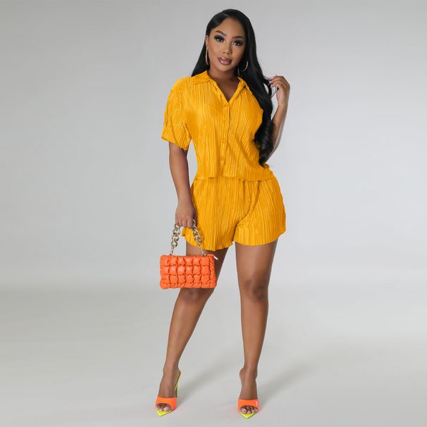 Women's Clothing Summer New Solid Color Wrinkled Casual Two Piece Suit_ecoleips.com