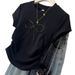 Summer Black Ruched T-Shirt Women's French Style Base Layer Top Bow Knot Short Sleeved with Shoulders Cross Border_ecoleips.com
