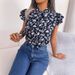 Real Shot Of Spring/summer European American Casual Floral Chiffon Blouse With Ruffled Edges And Bow Tie,_ecoleips.com
