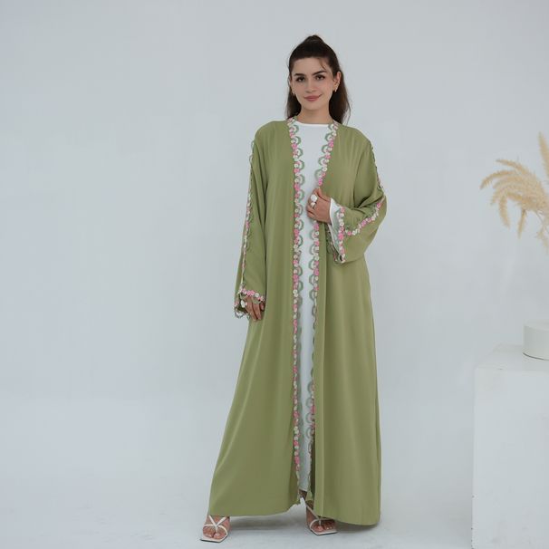 Embroidered Floral Kimono Cardigan – Long Sleeve Boho Chic Cover-Up For Women (Green, S/M/L/XL)_ecoleips.com