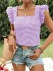 Verve 2025 Women's Spring/Summer New Plaid Square Neck Ruffle Blouse Top_ecoleips.com