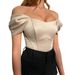 Women's Clothing Summer Fishbone Waist Tube Vest Satin One Shoulder Top Women_ecoleips.com