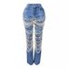 Women's Clothing Hot Girl Summer Pants Holes Heavy Beaded Beaded Stretch Jeans Trousers Women Jeans_ecoleips.com