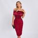 Elegant Off-Shoulder Bodycon Dress With 3D Floral – Slim Fit, Sexy Formal Dress For Women, Clubwear, Evening Gown (Red, XS/S/M/L)_ecoleips.com