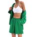Fashion Plus Size Women's Clothing Spring Casual Single Breasted Long Sleeved Solid Color Shirt Loose Shorts Suit Women_ecoleips.com