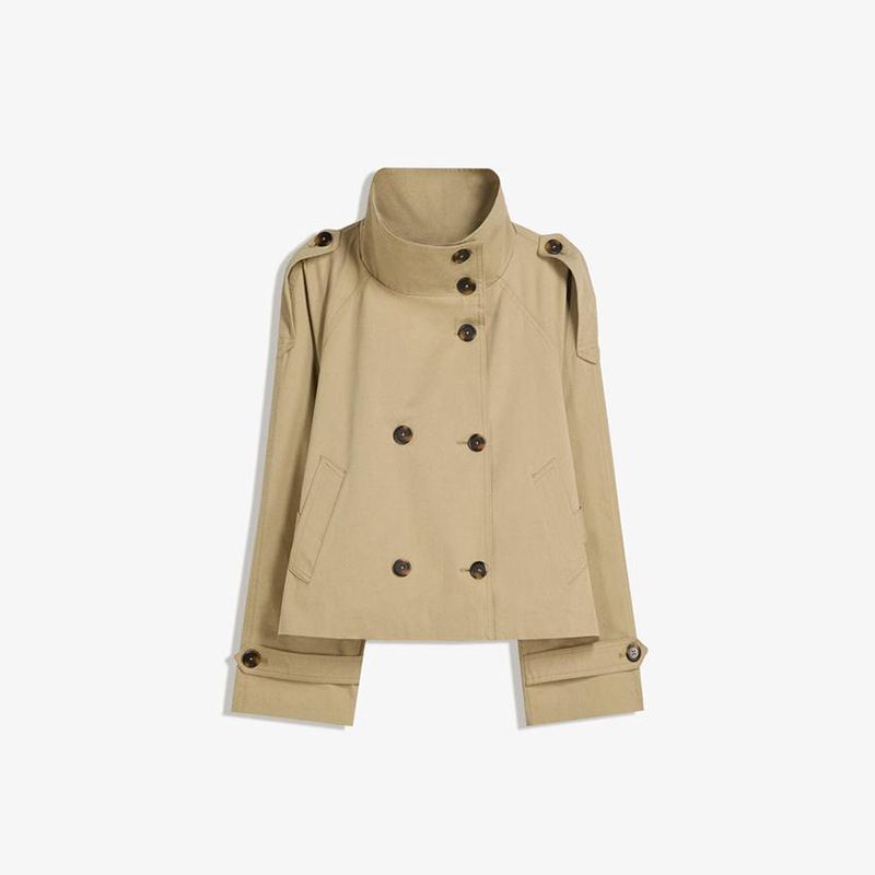 Retro Lapel Double Breasted Short Windbreaker Jacket For Women With Double Breasted Lace Up Versatile Long Sleeves New_ecoleips.com