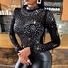 European And American Cross-border Women's Clothing Black Rhinestone Tops In Stock For Wholesale_ecoleips.com