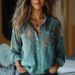 Women's Retro Printed Long Sleeve Casual Shirt Spring Summer New Imitation Cotton Linen Feel European American Style Top_ecoleips.com