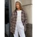 Vintage Maradon Brown Checkered Shirt With Designated Loose-Fitting Long Sleeve For Women's Wholesale Tops_ecoleips.com
