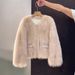 Women’s Faux Fox Fur Coat – Elegant Bouclé Tweed Jacket | Chunky Knit-Like Texture, Fashionable Outerwear For Fall & Winter_ecoleips.com