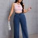 Plus Size High Waist Wide Leg Denim Jeans For Women - Distressed Hem Comfort Stretch Casual Trousers_ecoleips.com