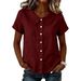 Women's Solid Color Peter Pan Collar Shirt Casual Loose Cotton Linen Short Sleeve Summer Blouse Independent Website European American Style_ecoleips.com