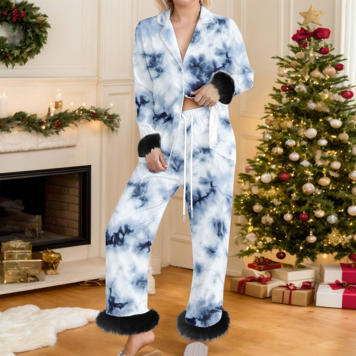 Women's Clothing Loose-Fit Button-Down Shirt & Pants Lounge Set – Breathable Polyester, 3D Printed Chinese-Inspired Design (S-6XL, 25 Colors)_ecoleips.com